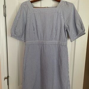 Seersucker blue and white dress